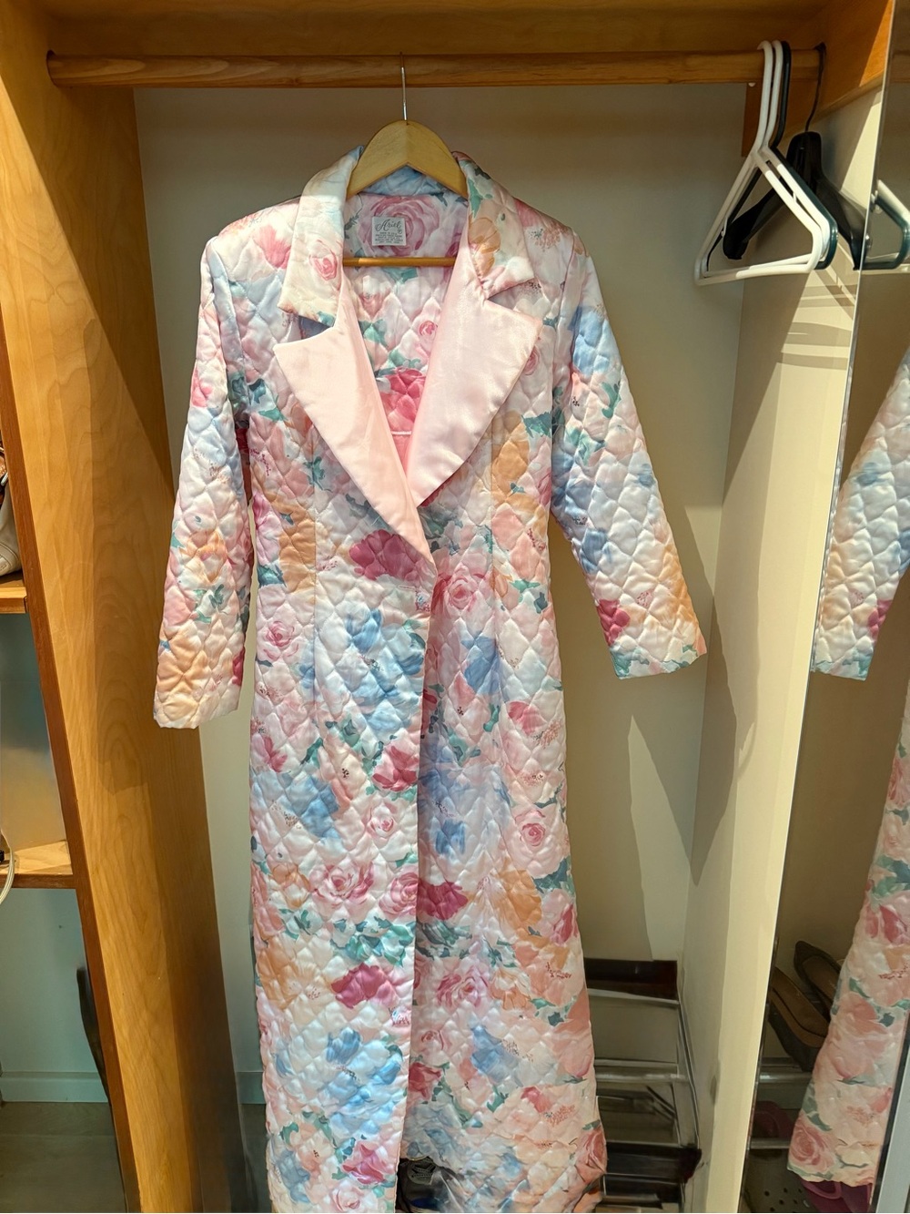 Ariella Quilted Floral Robe in Pink, Blue & Peach